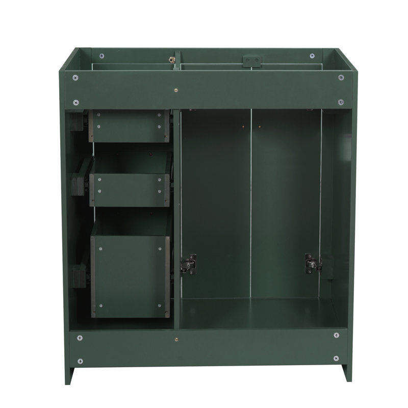 Ensemble de meuble-lavabo autoportant avec cadre en bois massif 30 po, 3 tiroirs et portes à fermeture douce, Green