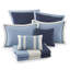 Courtepointe double / grand 7 pièces avec coussins décoratifs et taies décoratives européennes - bleu marine, motif à médaillon, bordure réversible de couleur unie, microfibre