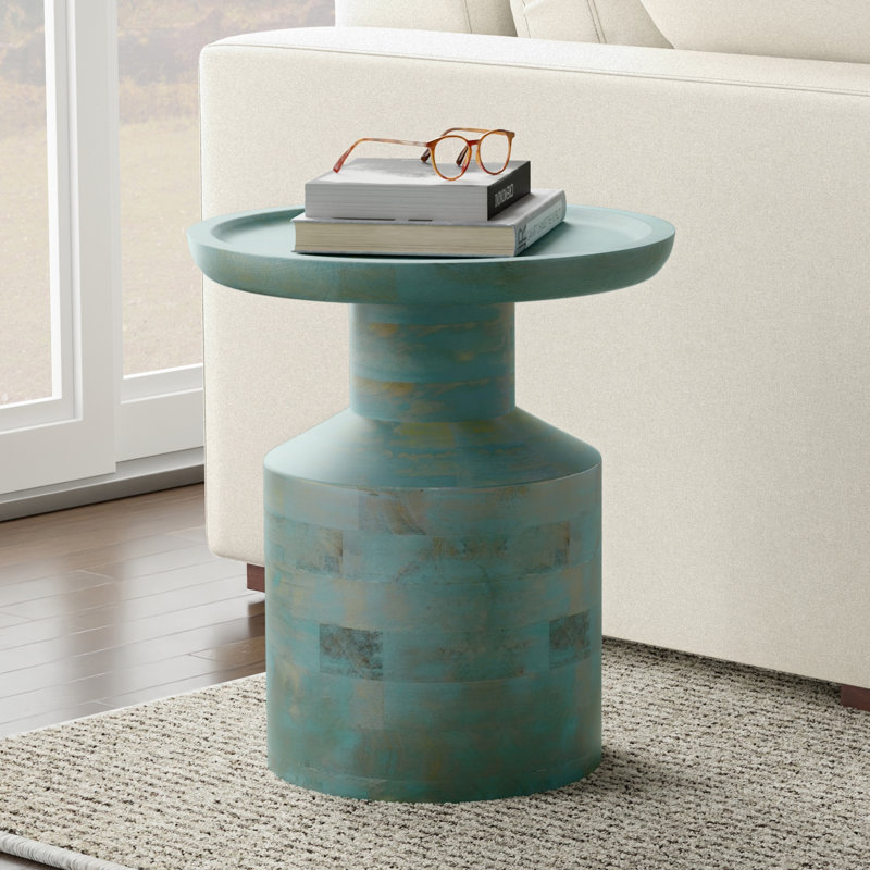 Table d'appoint ronde en bois de manguier l 16 po Haynes, Bleu sarcelle