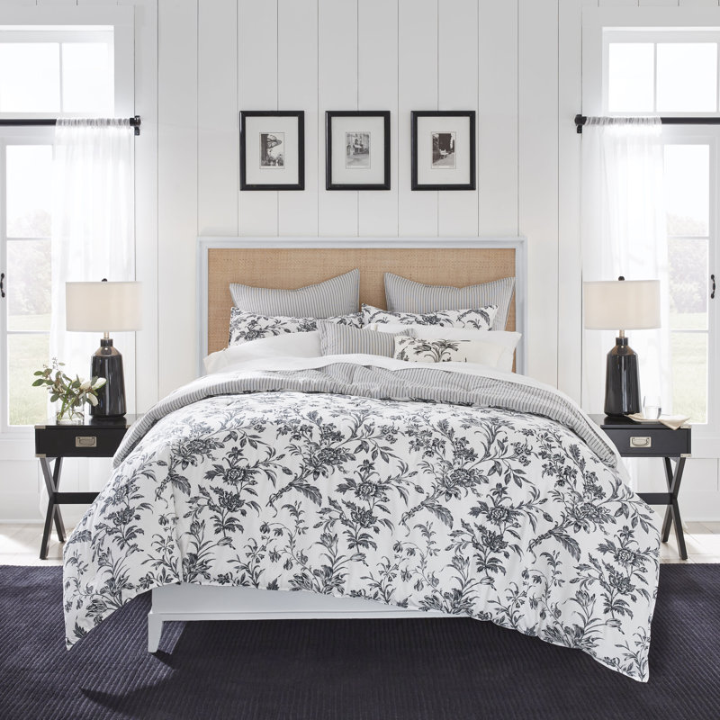 Laura Ashley Amberley Cotton Black Comforter Bonus Set, King Comforter + 4 Shams + 2 Throw Pillows
