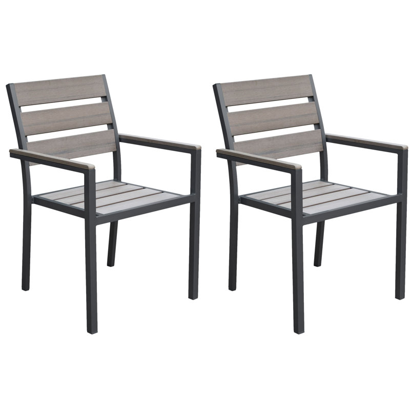 Adlan Metal Outdoor Stackable Dining Armchair, Sun Bleached Black