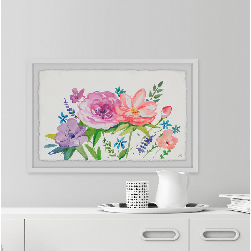 Pastel Bouquet 1 Piece Single Picture Frame Painting, 41 cm H x 61 cm W x 4 cm D, White Framed with Deckled Edges
