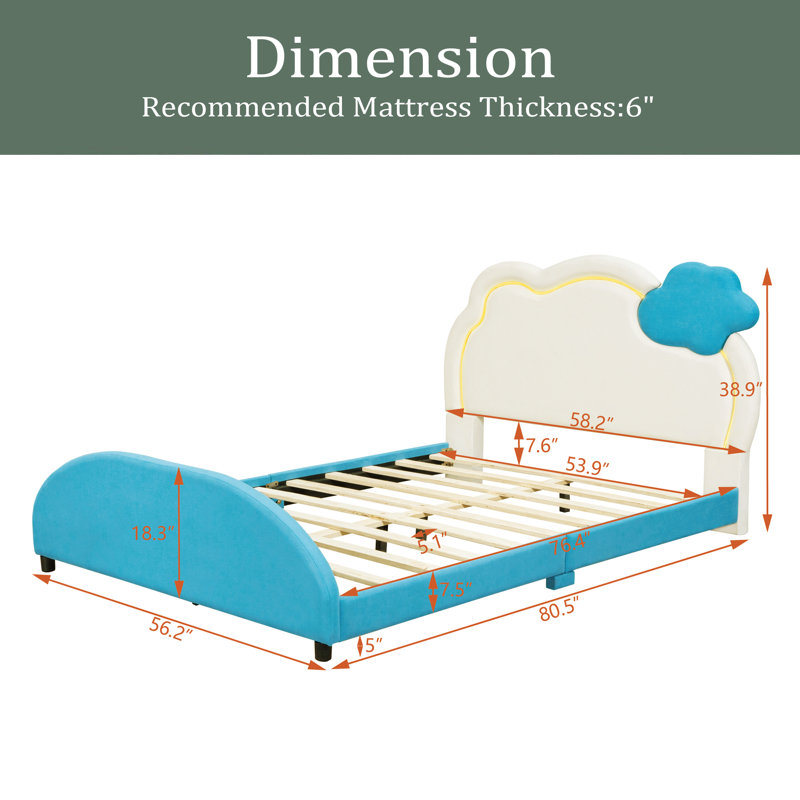 Lit plateforme tapissier Alixon, Double, Bleu