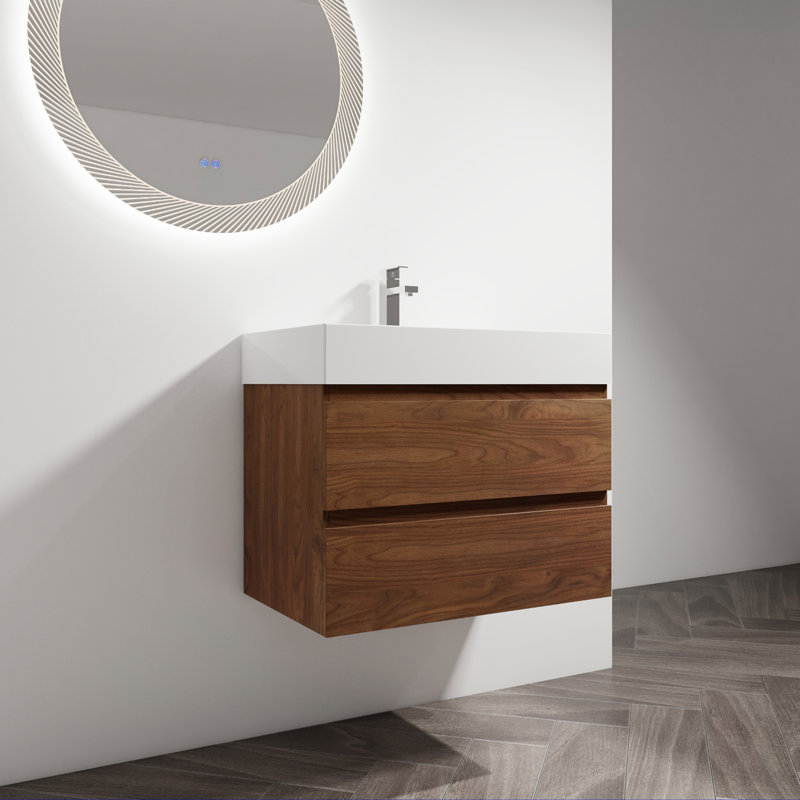 Meuble-lavabo mural 30 po avec lavabo en résine, 2 tiroirs