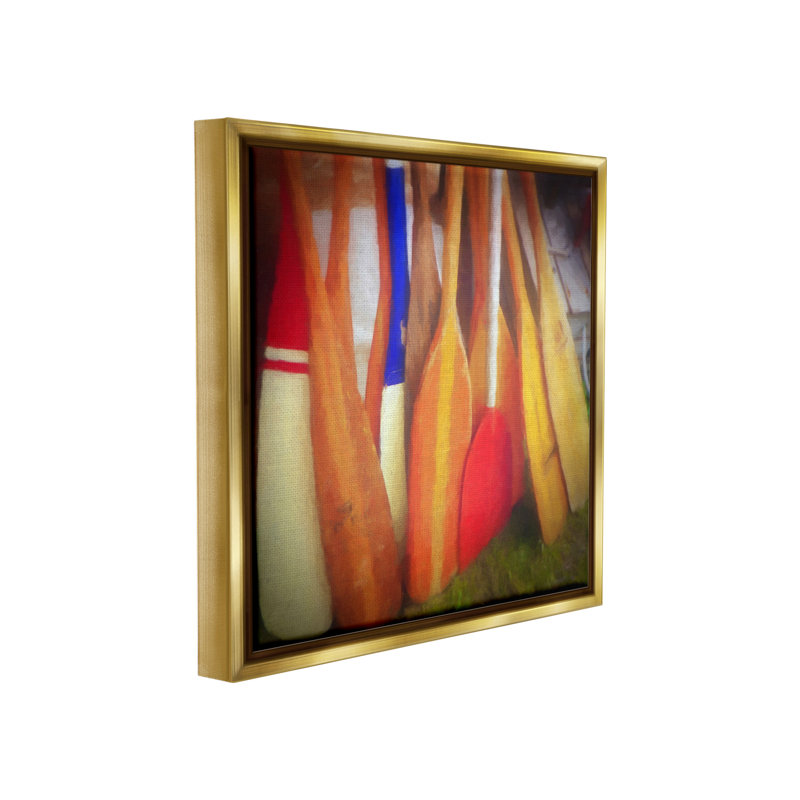 "Nautical Boating Oars Floater Frame" par Graffitee Studios sur toile, Cadre flottant métallique doré, H 25 po x l 25 po