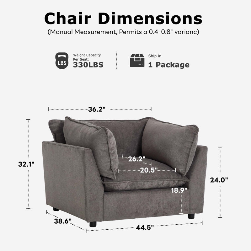 Heffernan 44.49" Wide Upholstered Plush Accent Chair With Square Arms For Living Room Bedroom, Dark Gray Chenille