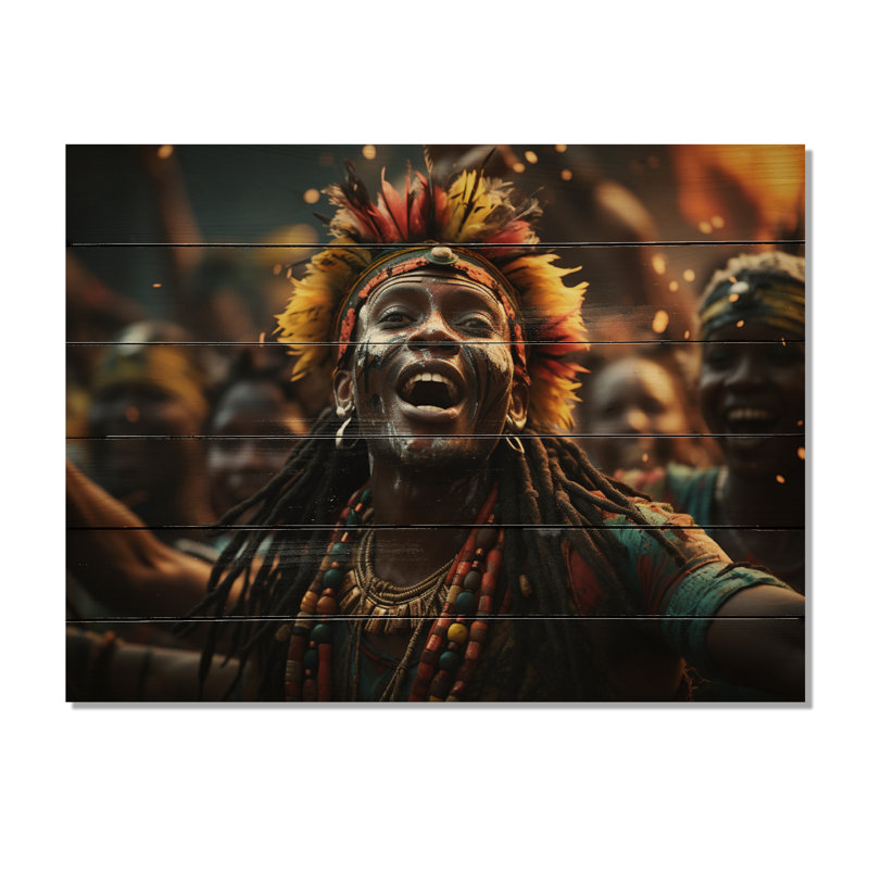 Célébration de la culture africaine II sur bois, H 30 po x l 40 po x P 0,78 po