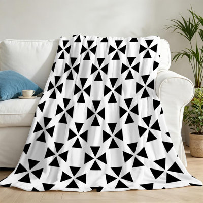 Jeté en molleton doré ultra doux en flanelle, carrelage avec imprimé simple face noir et blanc