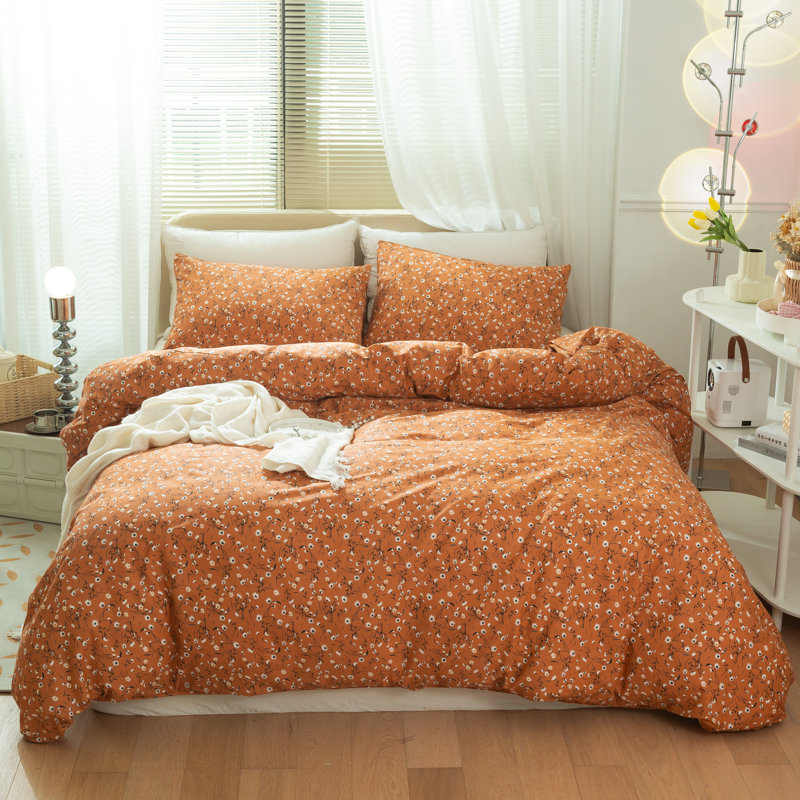 Microfiber Comforter Set, Twin XL Comforter + 2 Standard Shams, Orange Floral