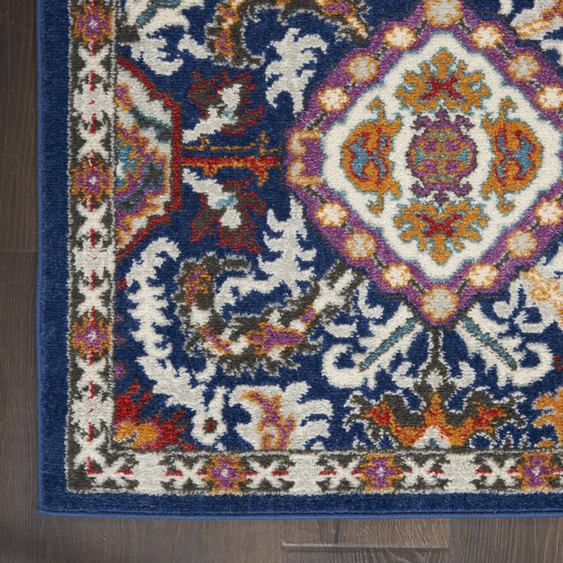 Hand-Knotted Denim Floral Synthetic 4' x 6' Easy-Care Rug