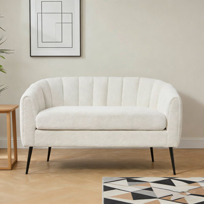 50.2'' Wide Upholstered Chenille Mini Loveseat Accent Couch, Modern Glam Small Settee With Metal Legs, Channel Tufted 2 - Seater Sofa For Living Rooms, Bedrooms, Dorm, Studio, Office, Small Spaces, Chenille Finish