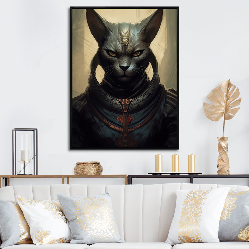 Ancien chat égyptien, déesse bastet I, reproduction d'art sur toile, H 40 po x l 30 po x P 1,5 po, Cadre flottant noir