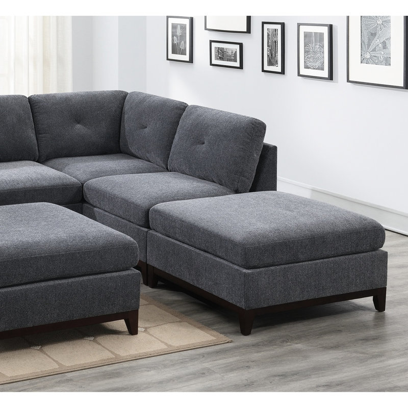 Canapé modulaire de salon en chenille gris cendré 6 pièces - Style moderne, dossier, grande taille, conception modulaire d'aspect classique, pieds en bois