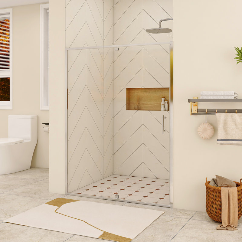 54 In. W X 71 In. H Pivot Framed Shower Door In Chrome Finish, Chrome