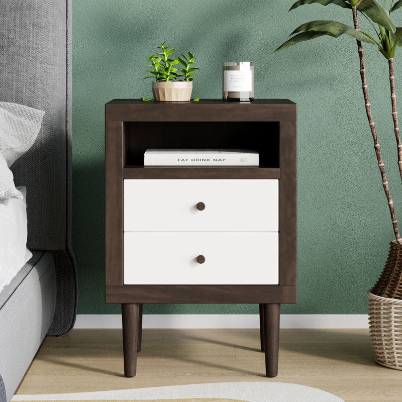 Table de chevet Devarsh, Noyer/blanc