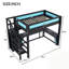 Lit mezzanine avec bureau et garde-robe, structure de lit mezzanine avec DEL pour jeux vidéo, port USB intégré-1685095507