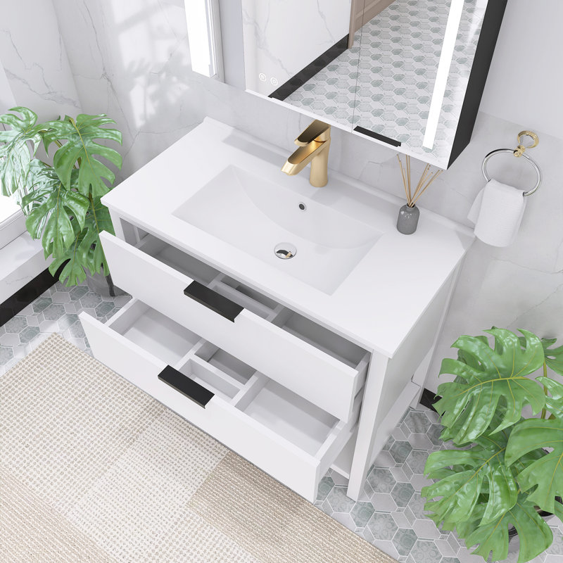 Meuble-lavabo simple 36 po avec plateau Anastajia, Blanc