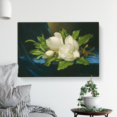 Giant Magnolias On Blue Velvet by Martin Johnson Heade - Wrapped Canvas