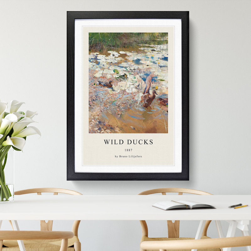Wild Ducks by Bruno Liljefors - Picture Frame Art Prints, 36cm H x 27cm W x 2cm D, Black Framed
