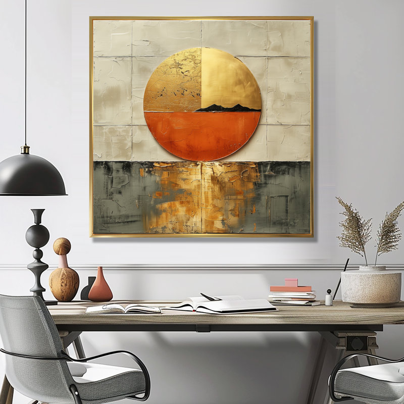 Or japonais, coucher de soleil sur un lac - Japon, art mural encadré, H 30 po x l 30 po, Cadre flottant noir