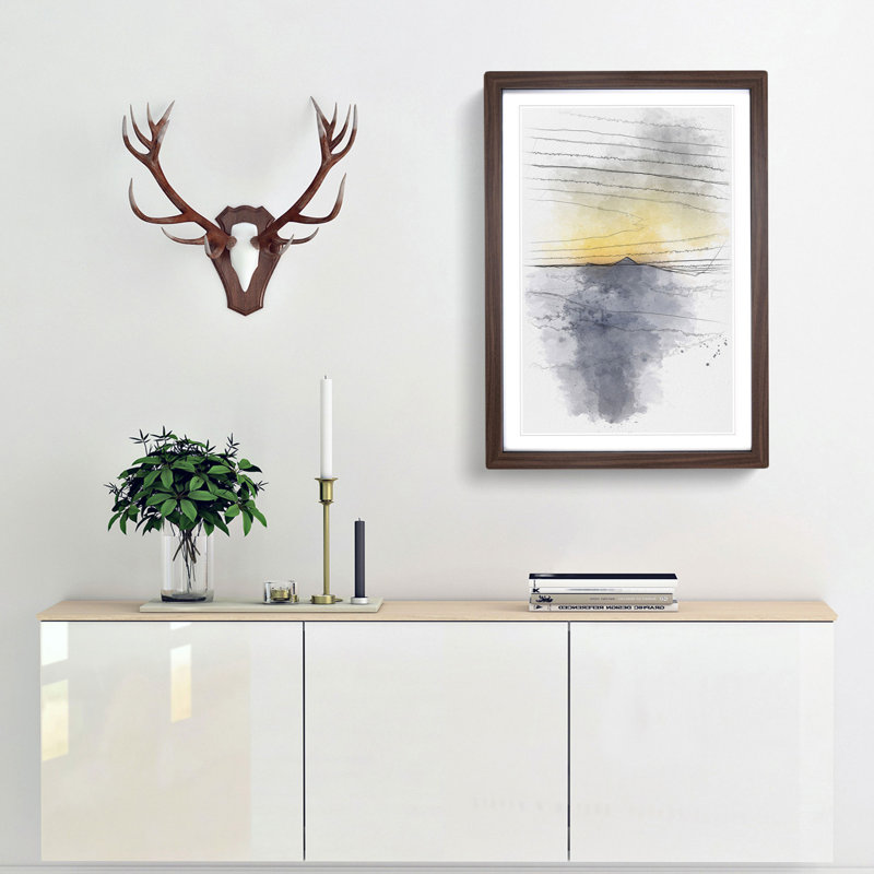 Mountain Sunrise In Italy - Single Picture Frame Painting on MDF, Walnut Framed, 45cm H x 33cm W x 2cm D