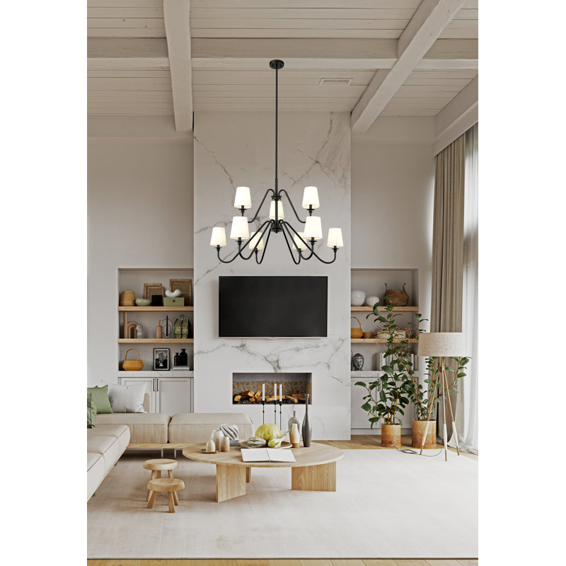 Lustre 9 lumières à abat-jour / araignée en acier à intensité variable Sujal, H 28,25 po x l 46 po x P 46 po, Noir mat