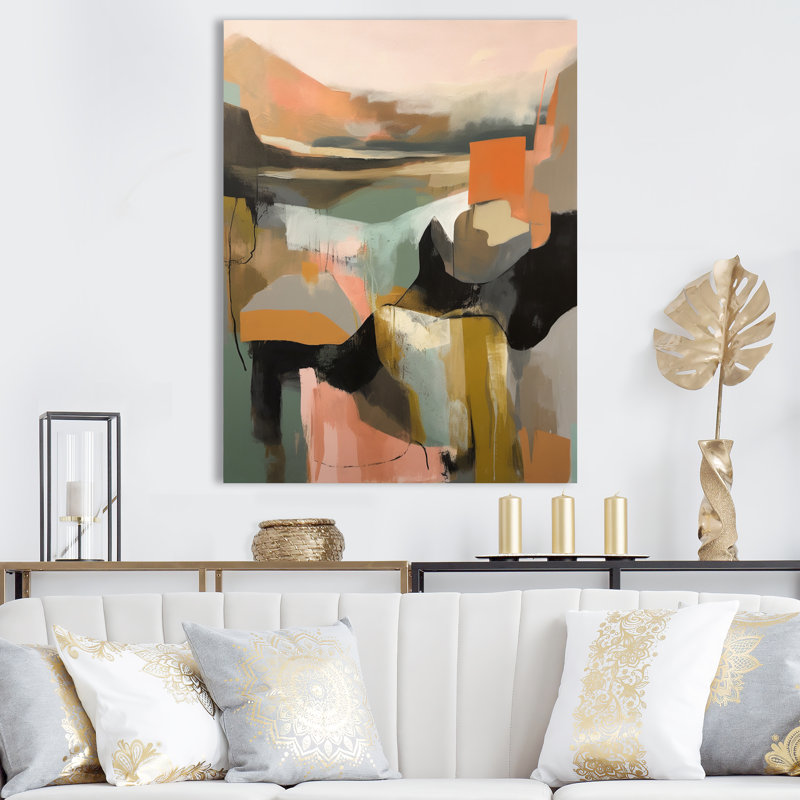Green And Beige Transcending Reality II - Abstract Painting Canvas Wall Art, 20" H x 12" W x 1" D, Wrapped Canvas