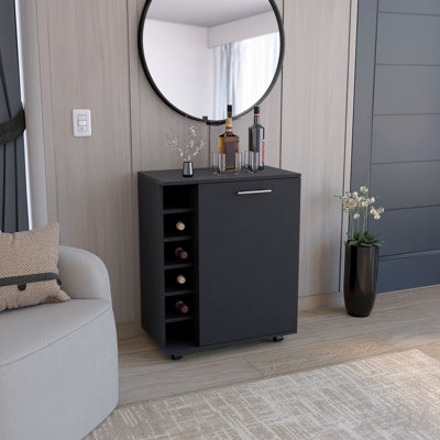 Bar Cart With Integrated Wine Storage, Spacious Cabinet And Smooth Rollers