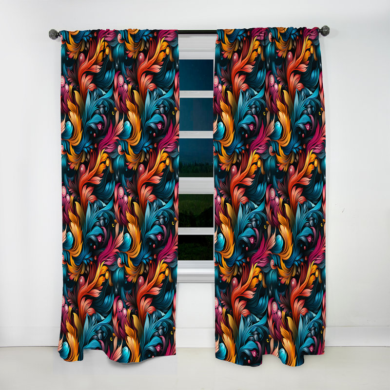 Mélange de motifs artistiques Boho II - rideau à motif floral - obscurcissement de la pièce en velours - 1 panneau