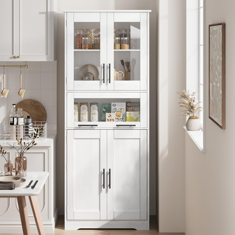 Armoire de rangement de 67 po de hauteur avec portes en verre, armoire de rangement autoportante avec tiroir et tablettes réglables