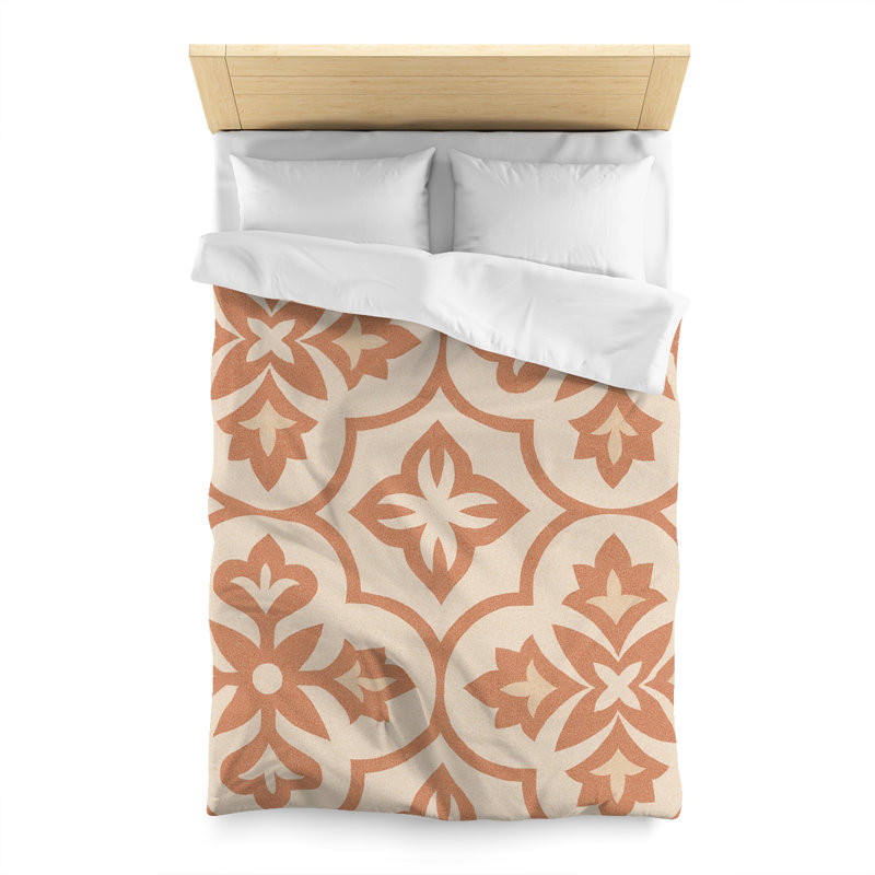 Microfiber Duvet Cover Boho Style, Design 36, Twin Duvet Cover, White