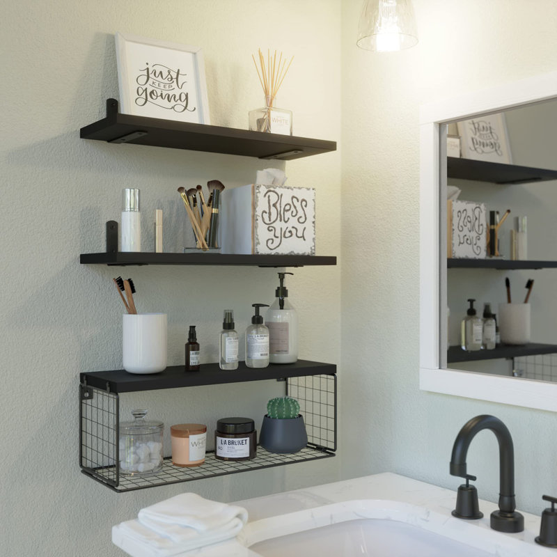Cantura 3 Piece Metal Floating Shelf, Black
