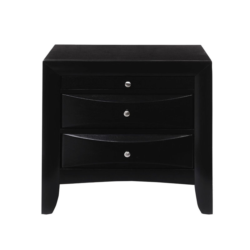 Table de chevet pour chambre à coucher en noir avec 2 tiroirs et 1 plateau pratique en bois pour un environnement paisible
