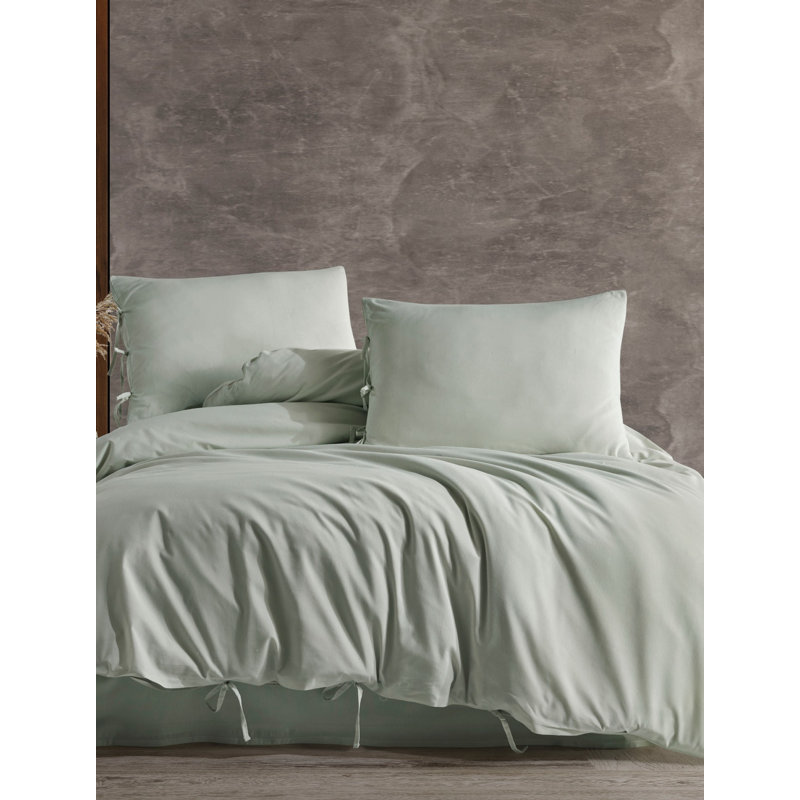 Solid Cream  Color Pollycotton104' X90' Duvet Cover Set With Two Shams, Queen Duvet Cover + 2 Standard Shams, Green