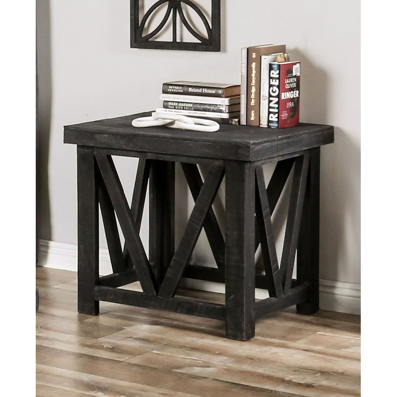 Sonje Solid Wood End Table, Rustic Black, Rustic Black