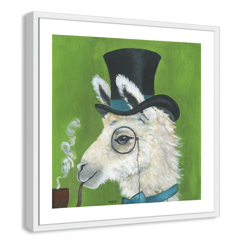 Lama et tuyau, art encadré, H 27,5 po x l 27,5 po x P 1,18 po, Cadre blanc