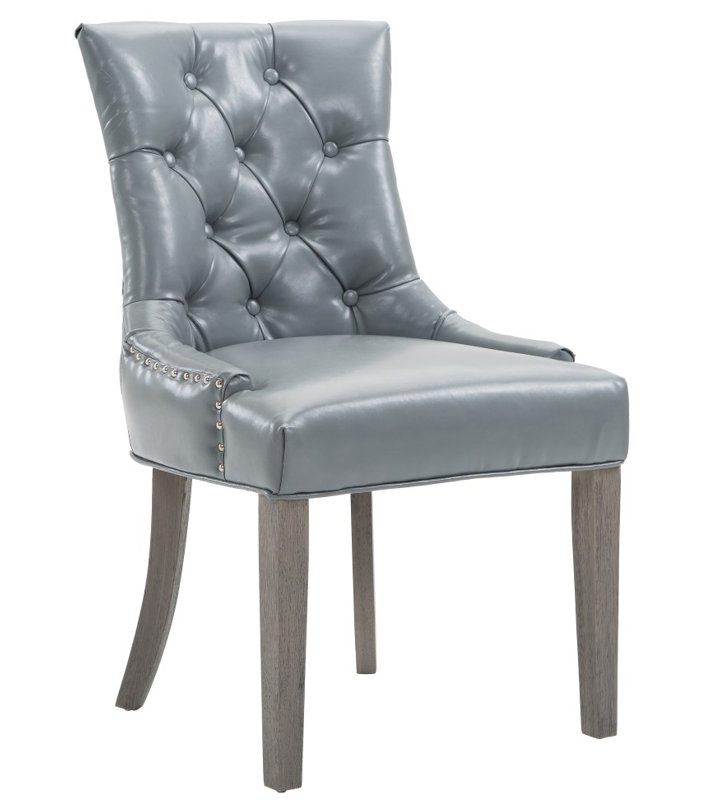 52.71cm H Tufted Polyurethane Upholstered Side Chair in Grey, Grey