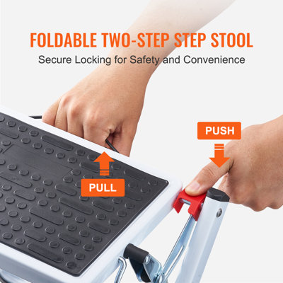 2-Step Folding Steel Step Stool, 330 lbs Load Capacity, Wide Anti-Slip Pedal, Portable Ergonomic Step Ladder for Kitchen, Household, Office & RV