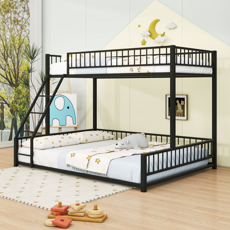 Metal Bunk Bed With Ladder And Slats, Twin XL Over Queen, Black