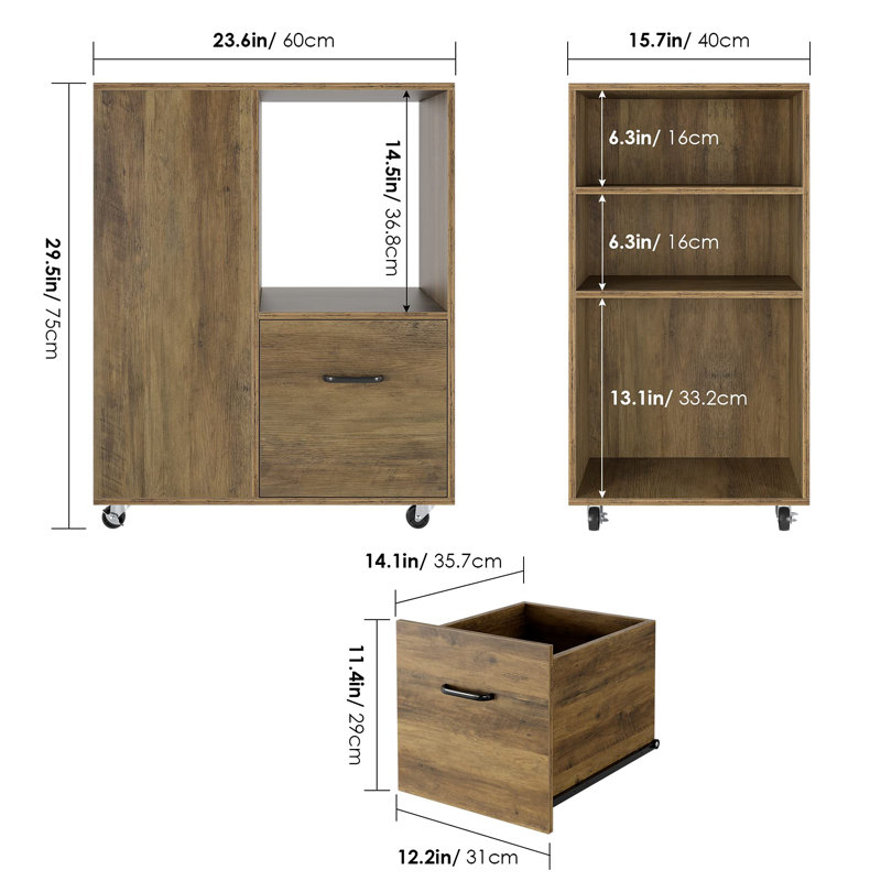 60cm Wide 1 -Drawer Mobile File Cabinet, Rustic Brown
