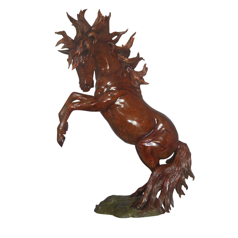 Large Rearing Horse Red Finished Bronze Statue -  Size: 34"L x 21"W x 46"H. 