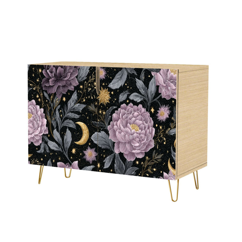 Buffet Buffet avec rangement Textile aquarelle encre à motif floral avec 2 portes pour le salon et la cuisine