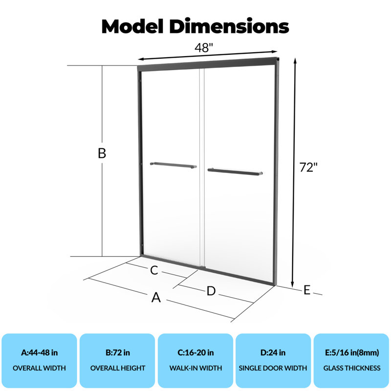 Frameless Sliding Double Sliding Shower Door,SGCC Tempered Glass - Explosion-Proof Film