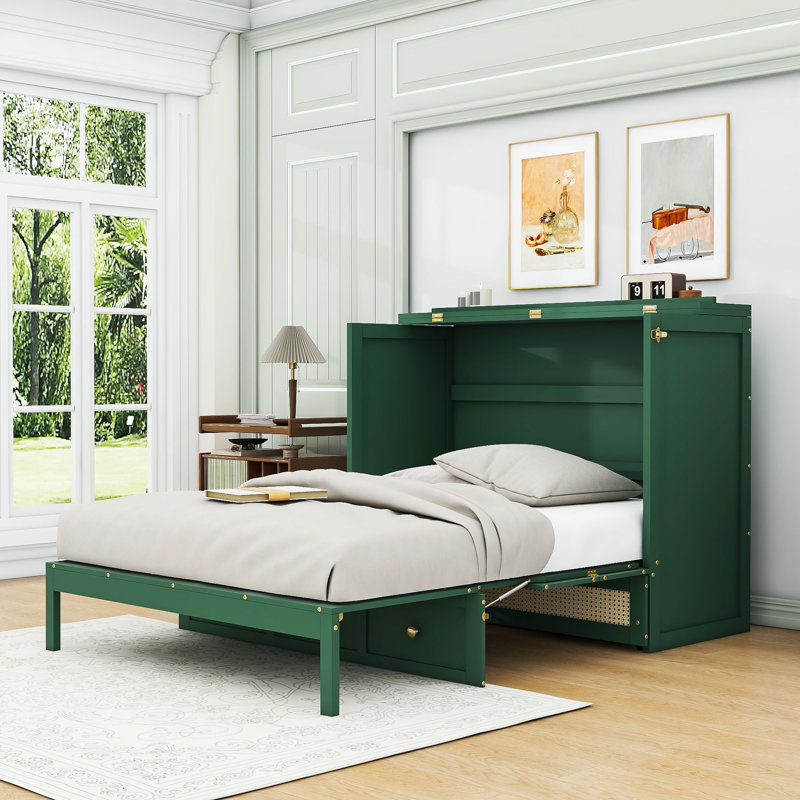  Conayr Wood  Murphy Bed with Large Drawers, Full, Green