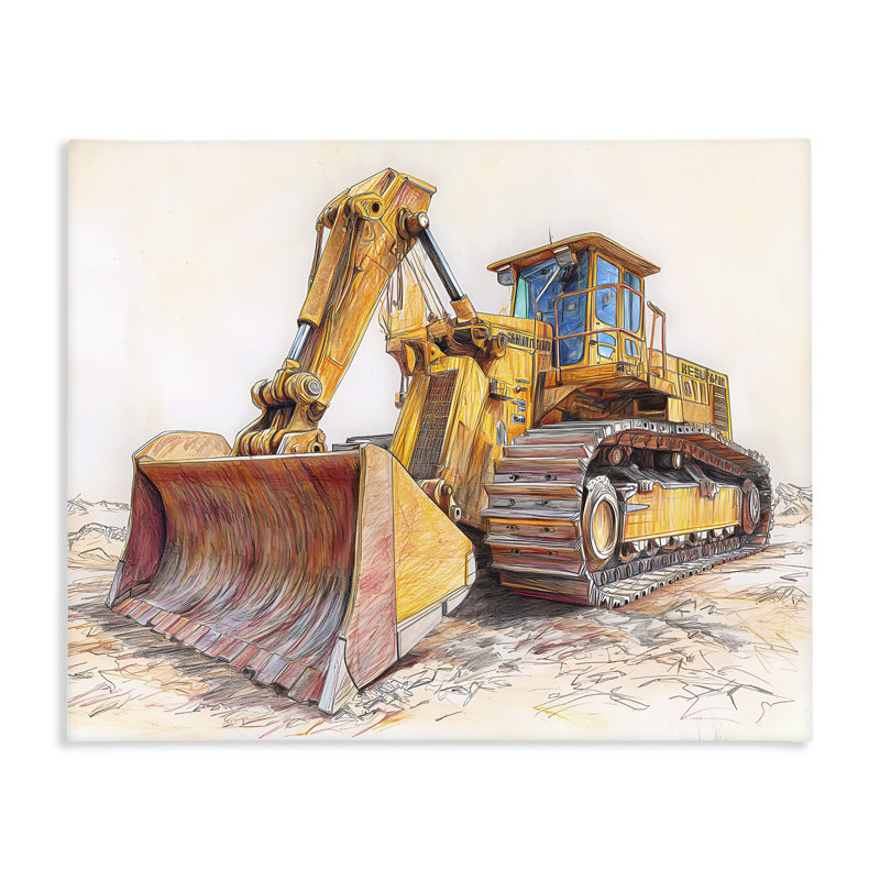 Dessin de bulldozer industriel, design par Steve Hunziker, H 24 po x l 30 po