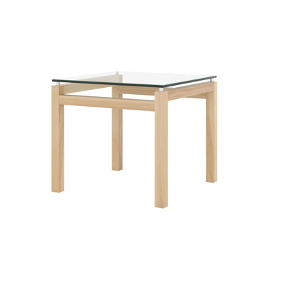 Table de bout en bouleau et verre