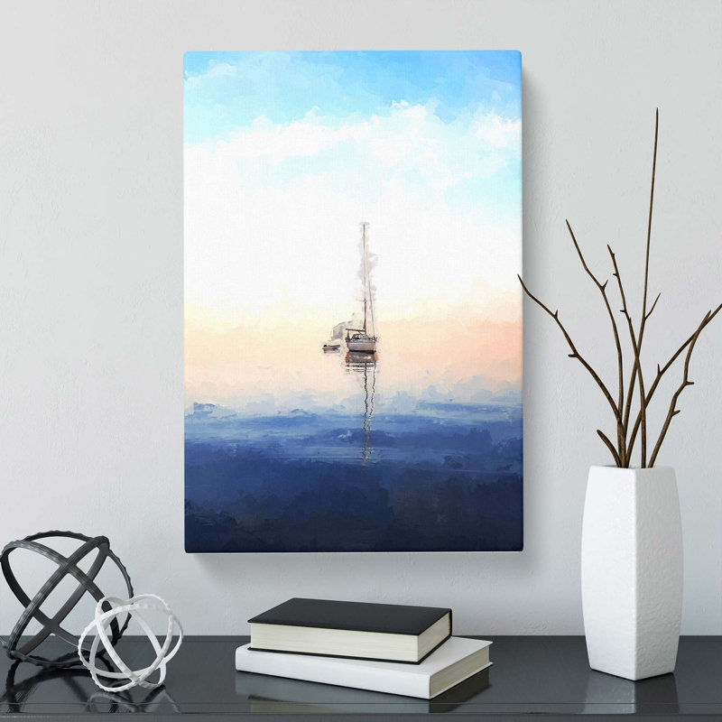 Lone Sailboat In Abstract - Wrapped Canvas, 91cm H x 60cm W x 3cm D