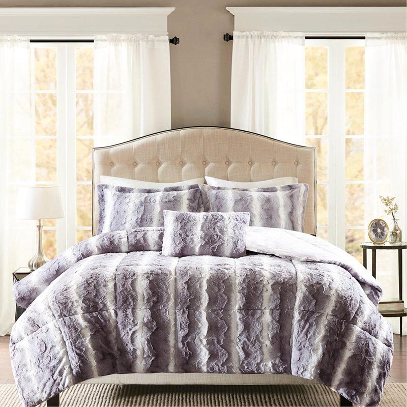 Édredon gris en fausse fourrure - double / grand, couvre-lit double / grand en tissu extensible, matériau respirant, Gris