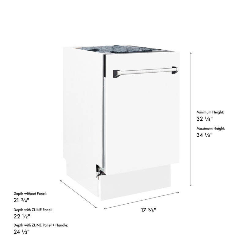 ZLINE 18 in. Tallac Series 3rd Rack Dishwasher with Auto Door Open Drying, 51dBa, White Matte Panel, White Matte