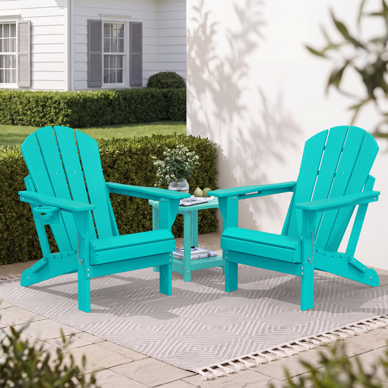 Chaise de foyer d'extérieur pliable en PEHD Adirondack, Lake Blue